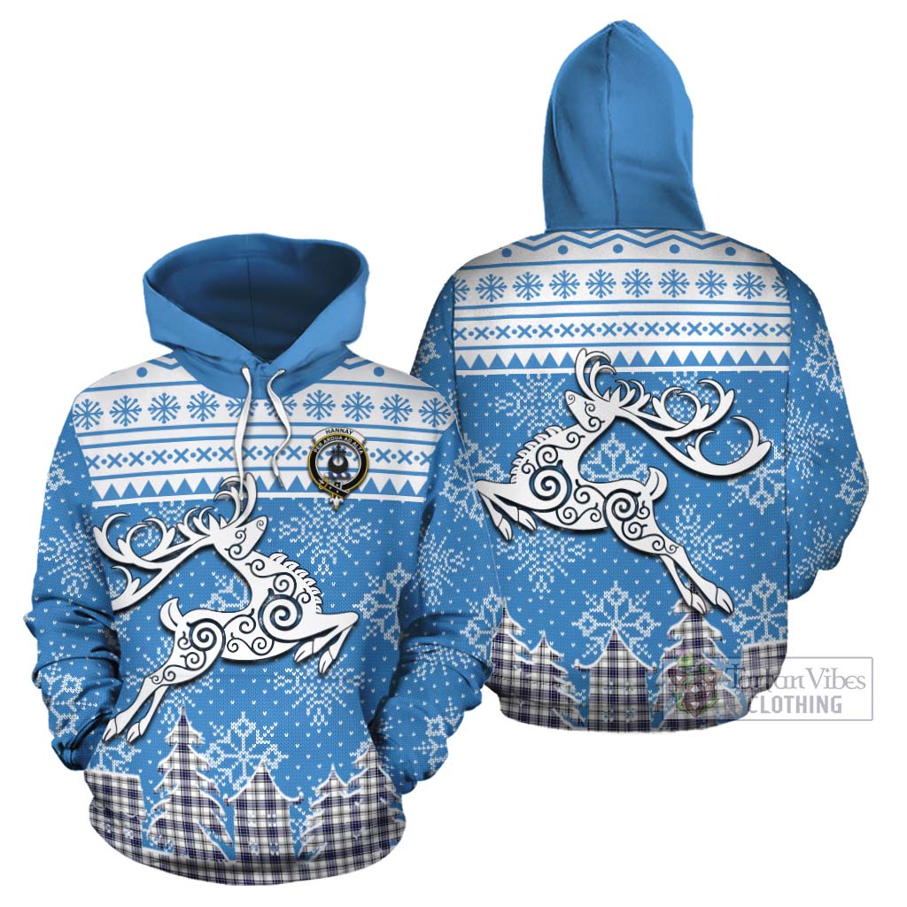 Tartan Vibes Clothing Hannay Clan Christmas Cotton Hoodie Celtic Reindeer Style