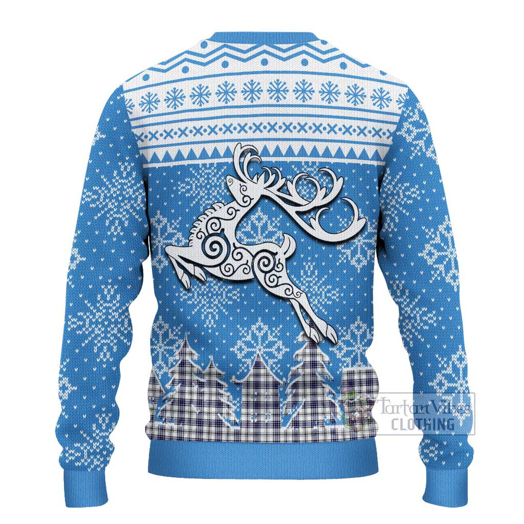 Tartan Vibes Clothing Hannay Clan Christmas Ugly Sweater with Tartan and Celtic Raindeer Style