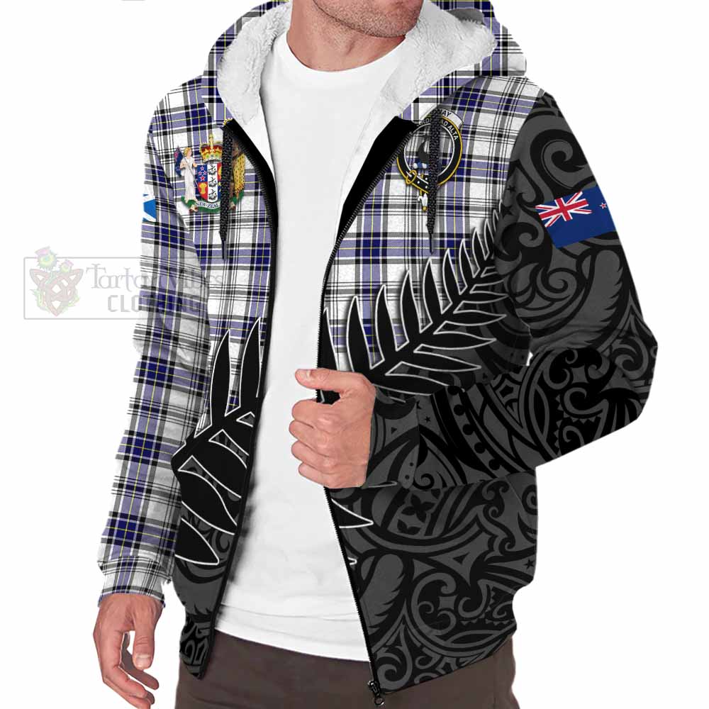 Tartan Vibes Clothing Hannay Crest Tartan Sherpa Hoodie with New Zealand Silver Fern Half Style