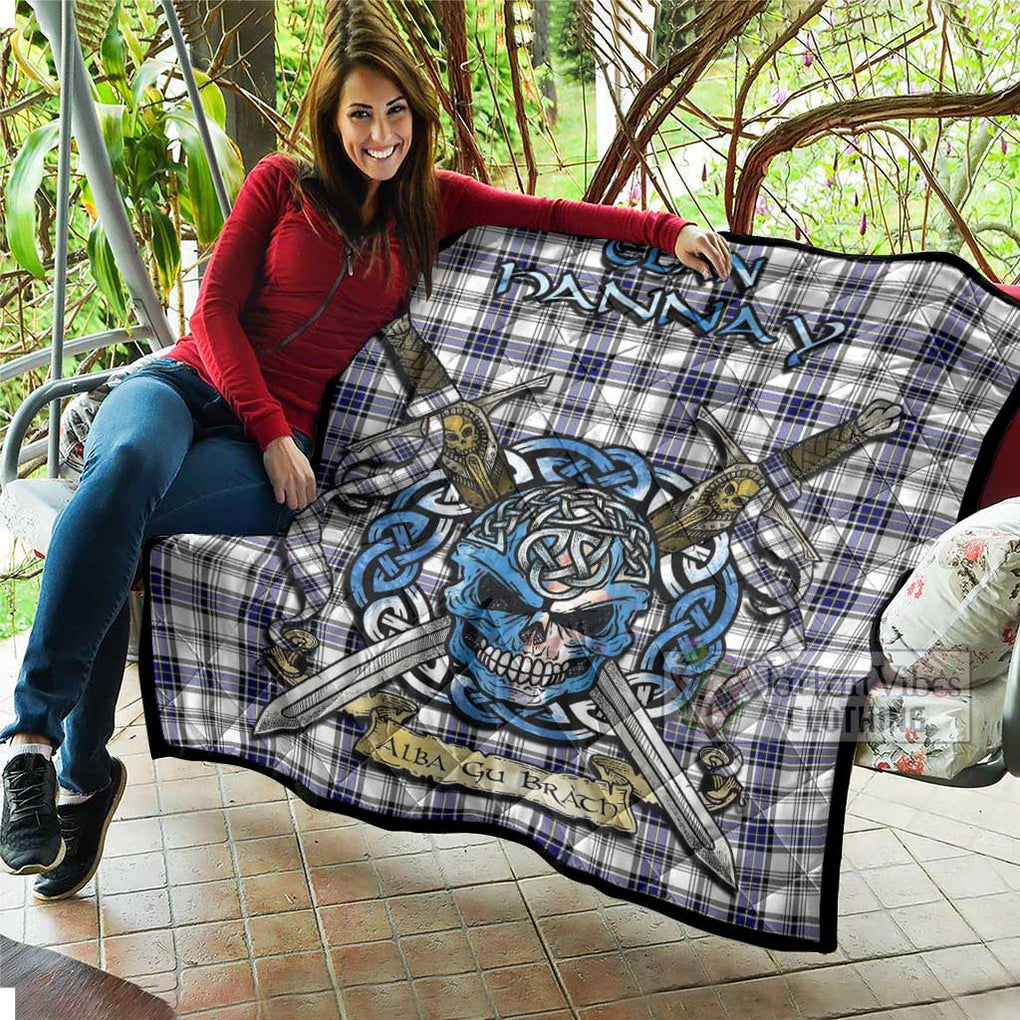 Tartan Vibes Clothing Hannay Tartan Quilt with Celtic Skull Alba Gu Brath Style