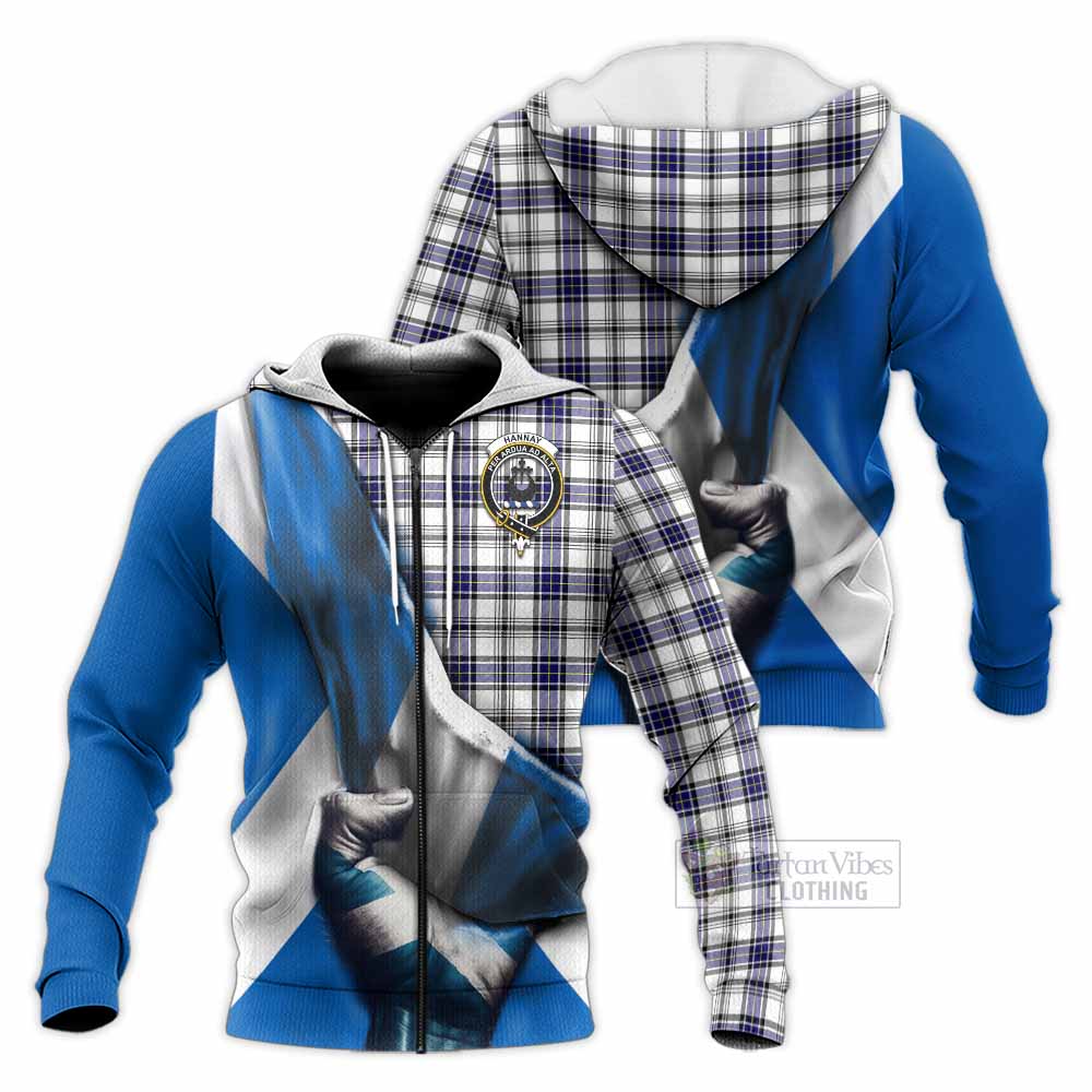 Tartan Vibes Clothing Hannay Tartan Knitted Hoodie with Family Crest Scotland Patriotic Style