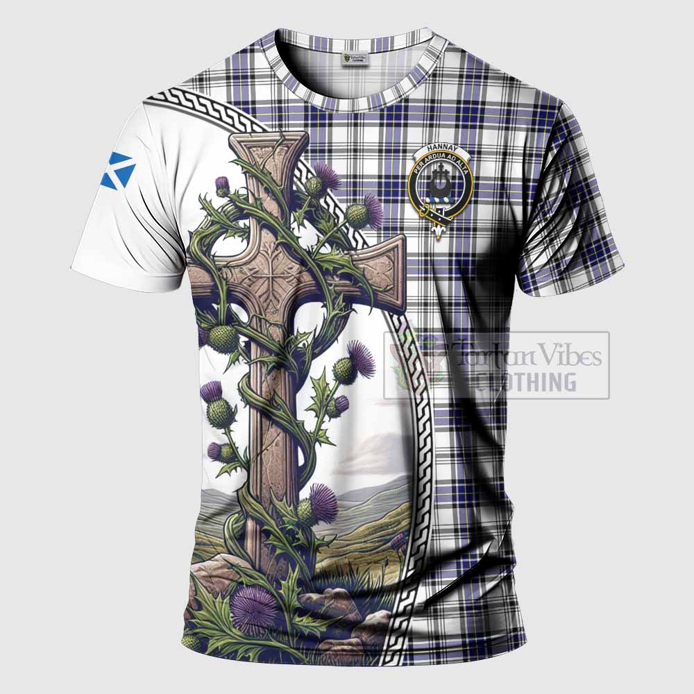 Tartan Vibes Clothing Hannay Agnew Tartan T-Shirt with Family Crest and St. Andrew's Cross Accented by Thistle Vines