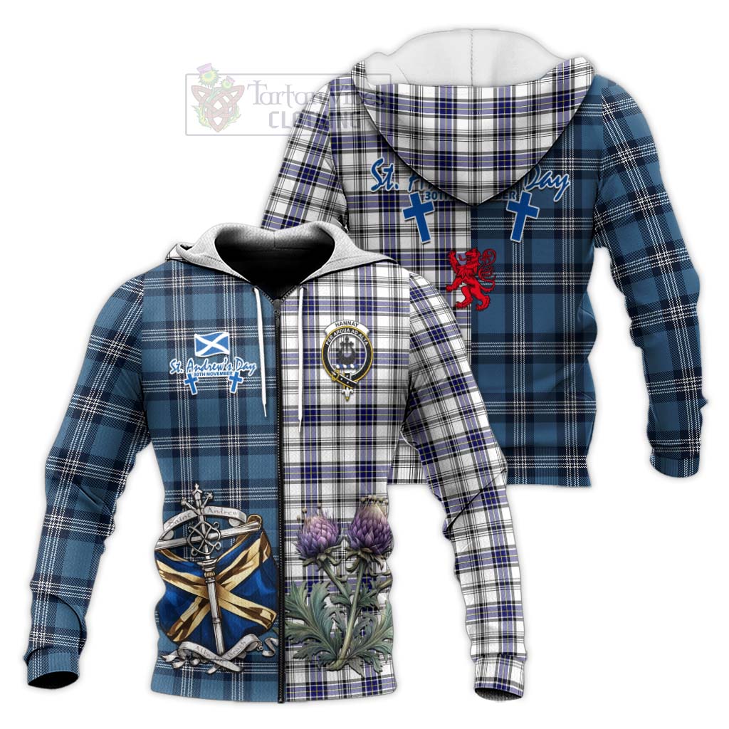 Tartan Vibes Clothing Hannay Tartan Knitted Hoodie Happy St. Andrew's Day Half Tartan Style