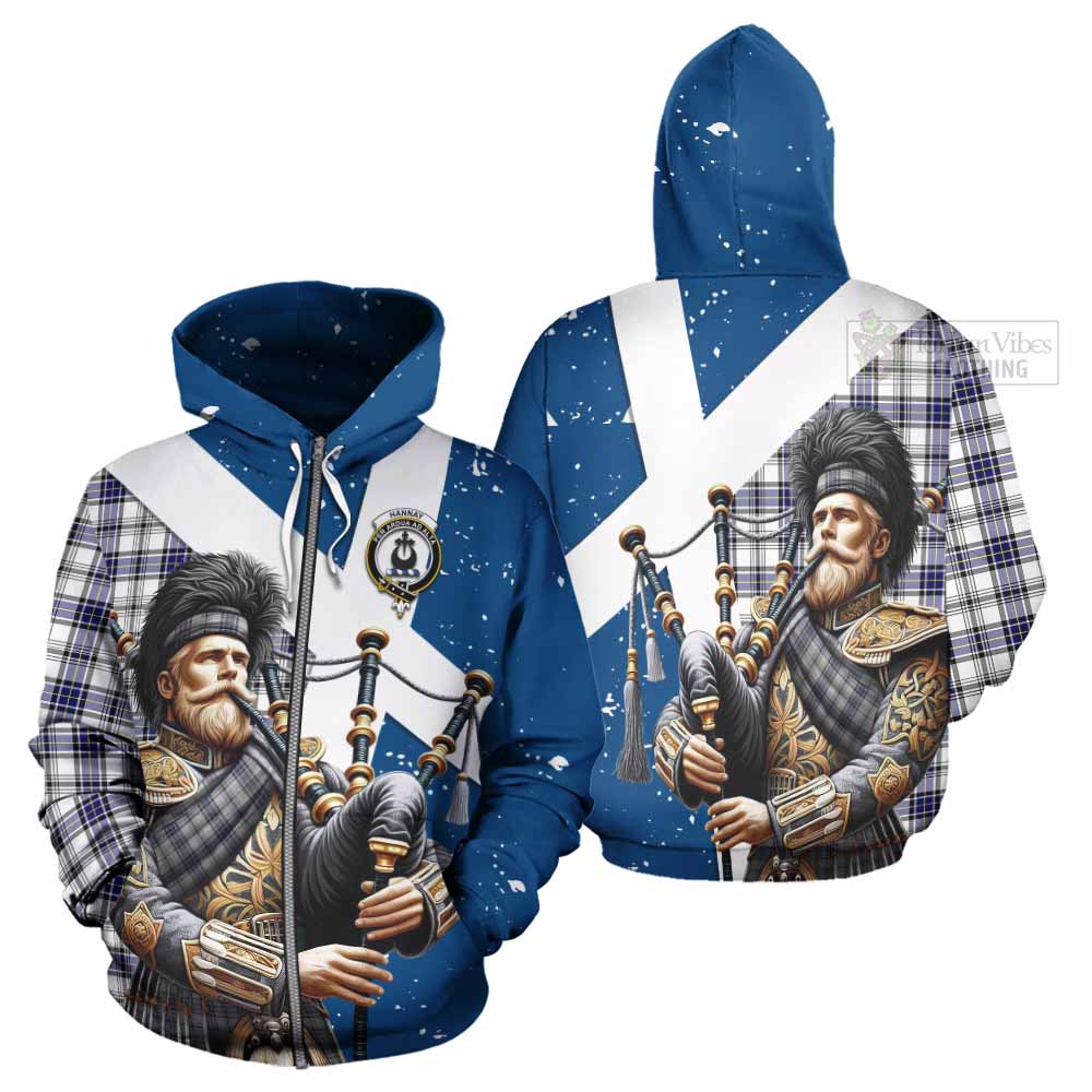 Tartan Vibes Clothing Hannay Tartan Hoodie with Family Crest Scottish Bagpiper Vibes