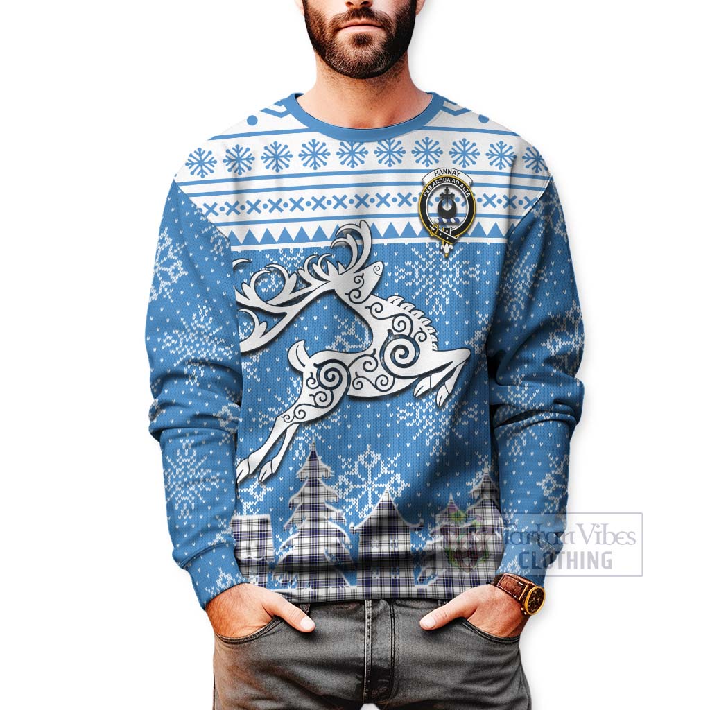 Tartan Vibes Clothing Hannay Clan Christmas Sweatshirt Celtic Reindeer Style