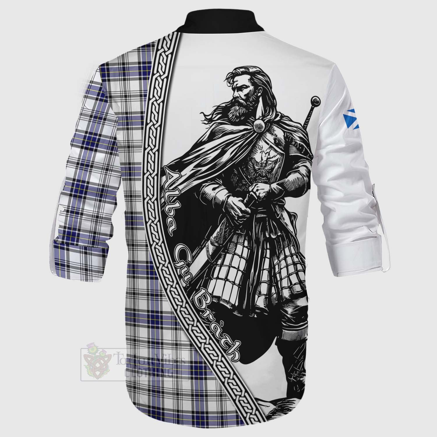 Tartan Vibes Clothing Hannay Tartan Clan Crest Ghillie Kilt Shirt with Highlander Warrior Celtic Style