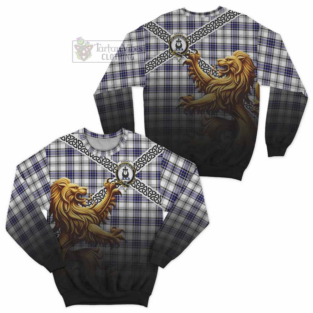 Hannay Crest Tartan Sweatshirt with Golden Lion Emblem Celtic Style - Tartan Vibes Clothing