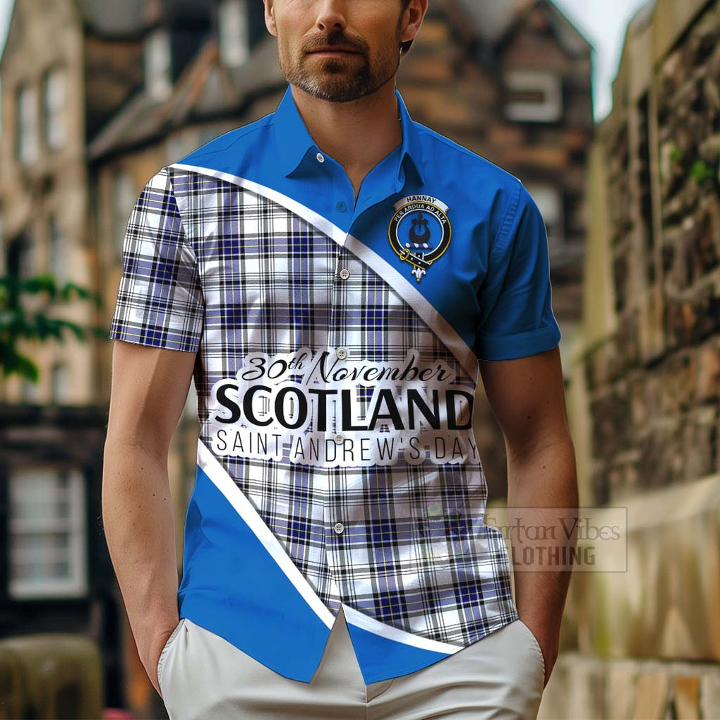 Tartan Vibes Clothing Hannay Family Crest Tartan Short Sleeve Button Shirt Celebrate Saint Andrew's Day in Style