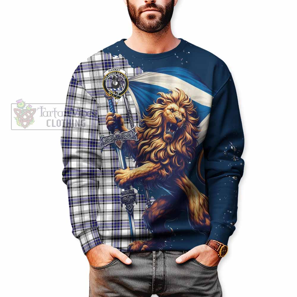 Tartan Vibes Clothing Hannay Tartan Family Crest Sweatshirt with Scottish Majestic Lion