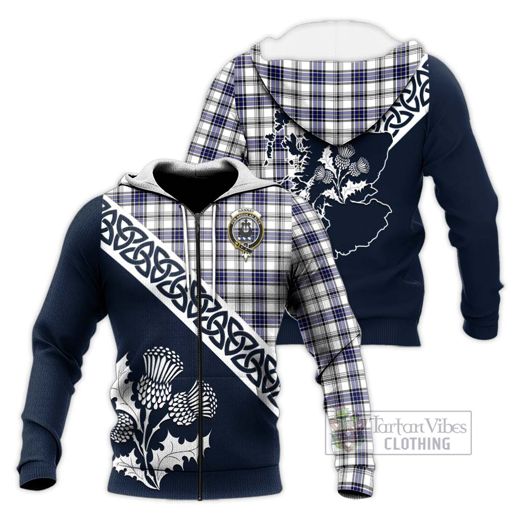 Tartan Vibes Clothing Hannay Tartan Knitted Hoodie Featuring Thistle and Scotland Map