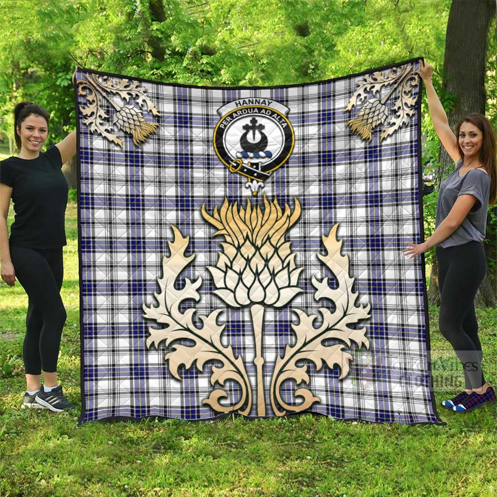 Tartan Vibes Clothing Hannay Tartan Quilt with Family Crest and Golden Thistle Style