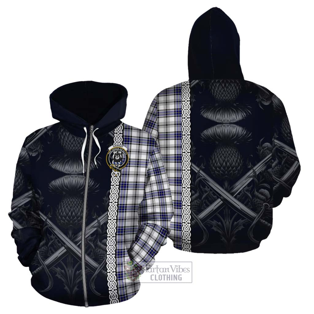 Tartan Vibes Clothing Hannay Tartan Cotton Hoodie with Family Crest Cross Sword Thistle Celtic Vibes