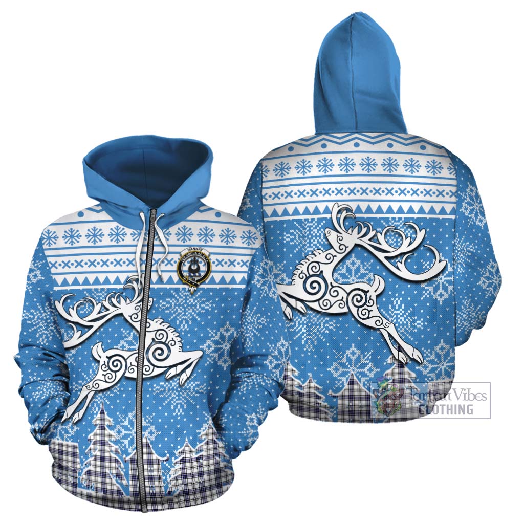 Tartan Vibes Clothing Hannay Clan Christmas Cotton Hoodie Celtic Reindeer Style