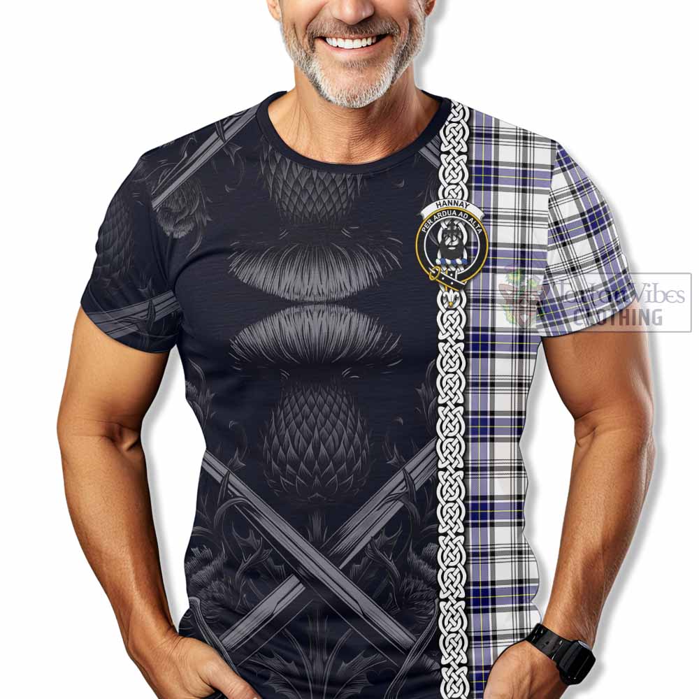 Tartan Vibes Clothing Hannay Tartan T-Shirt with Family Crest Cross Sword Thistle Celtic Vibes