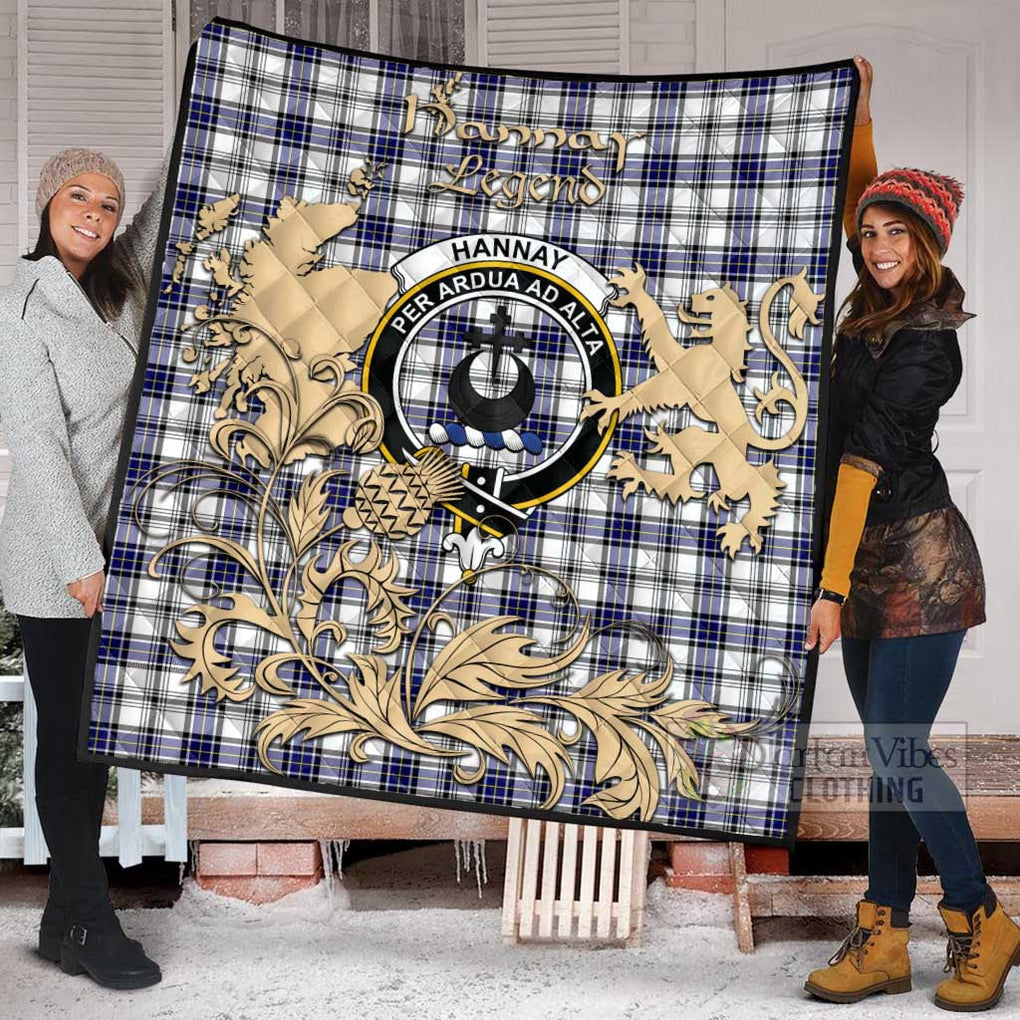 Tartan Vibes Clothing Hannay Tartan Quilt with Family Crest and Scottish Symbol Style