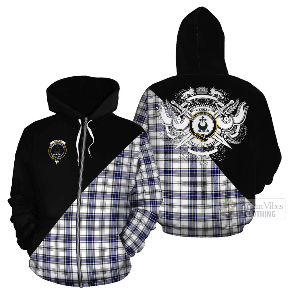 Tartan Vibes Clothing Hannay Tartan Cotton Hoodie with Family Crest and Military Logo Style