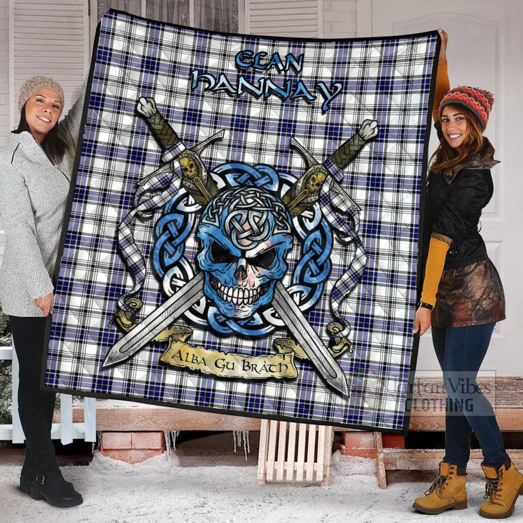 Tartan Vibes Clothing Hannay Tartan Quilt with Celtic Skull Alba Gu Brath Style