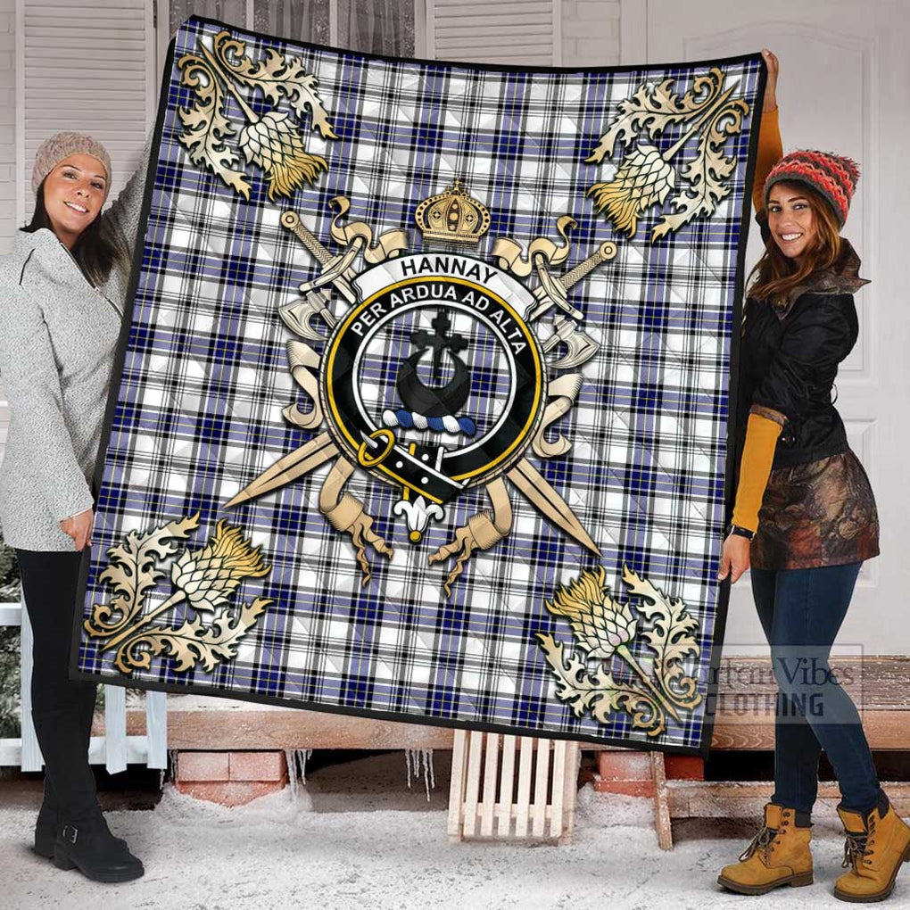 Tartan Vibes Clothing Hannay Tartan Quilt with Family Crest and Scottish Golden Courage Shield