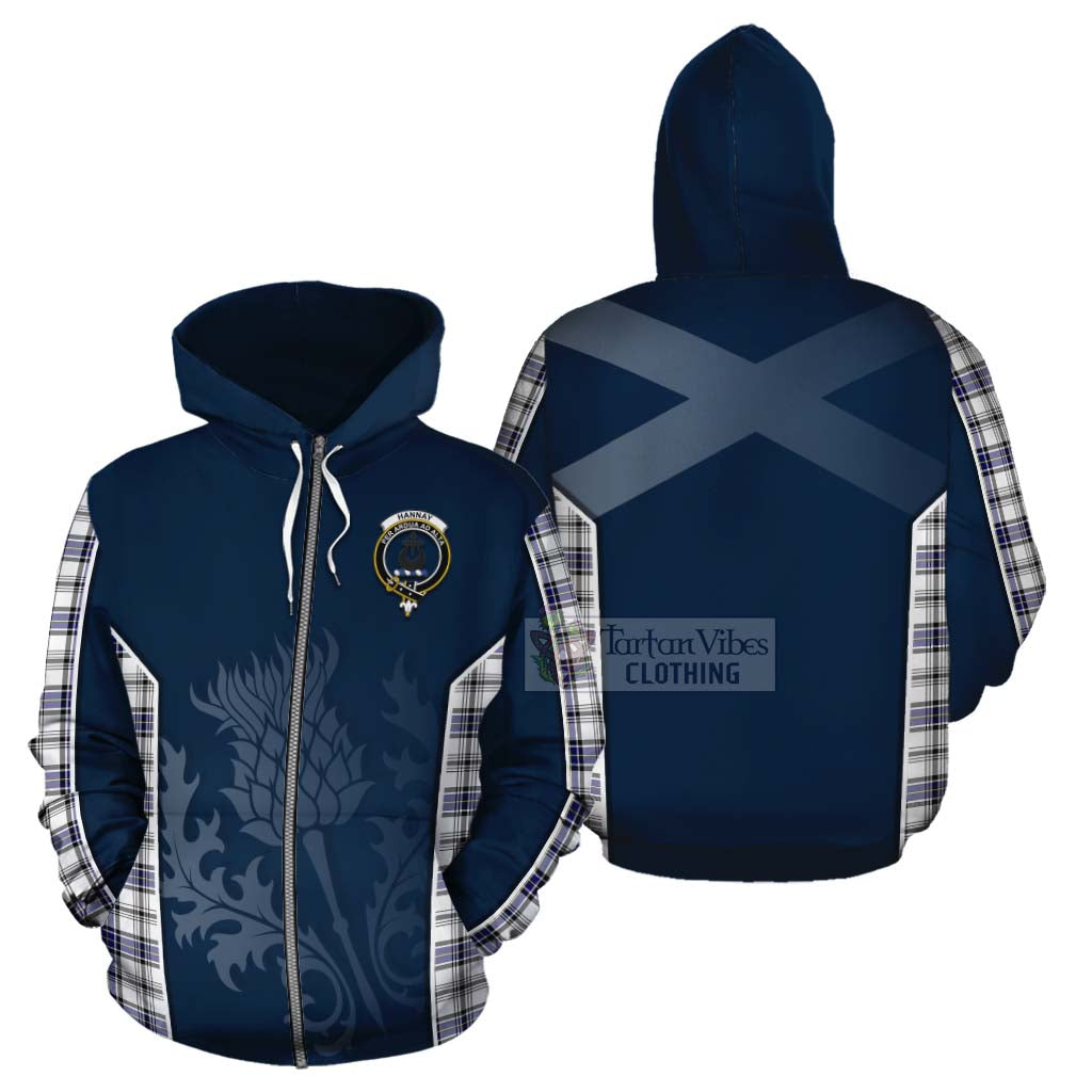 Tartan Vibes Clothing Hannay Tartan Cotton Hoodie with Family Crest and Scottish Thistle Vibes Sport Style