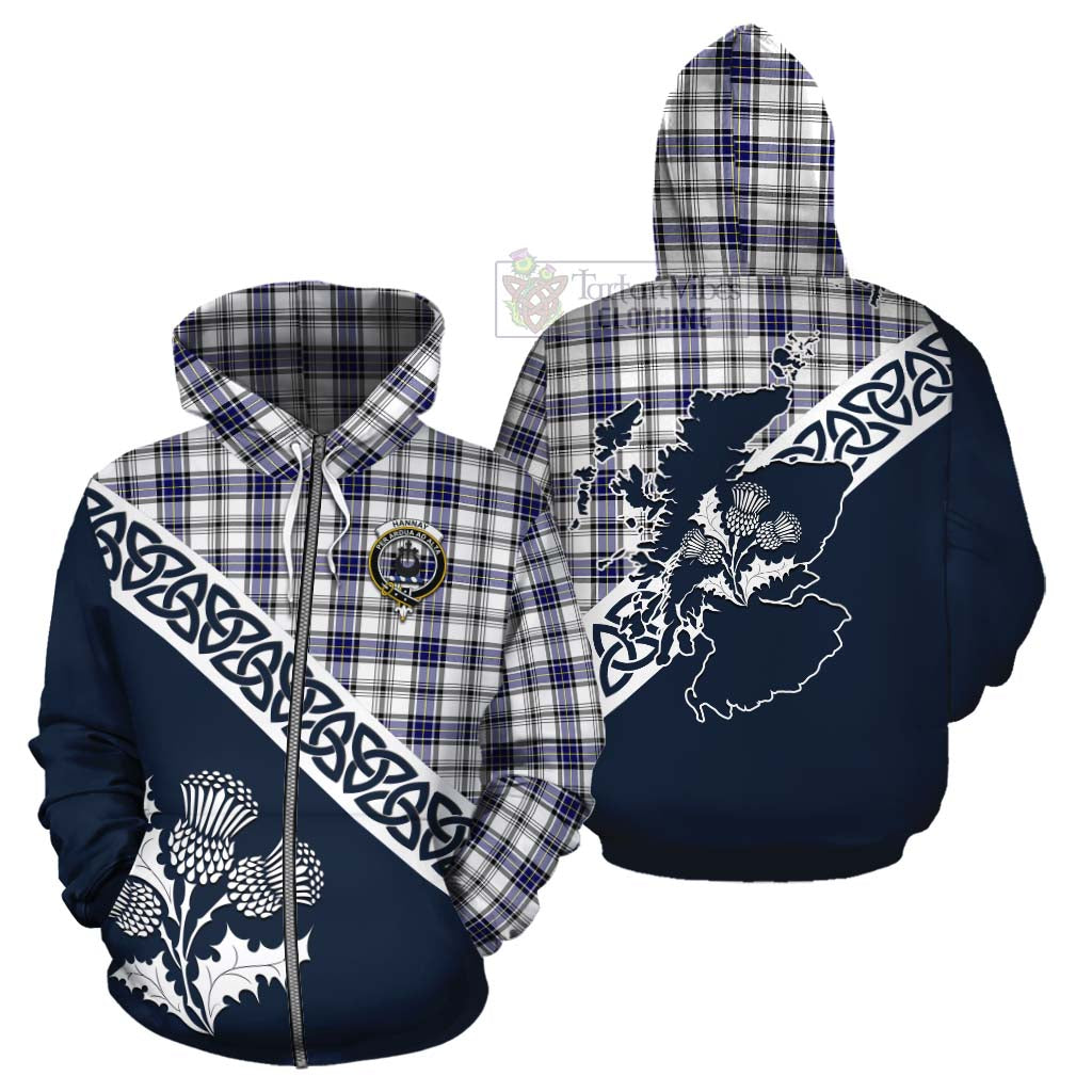 Tartan Vibes Clothing Hannay Tartan Cotton Hoodie Featuring Thistle and Scotland Map