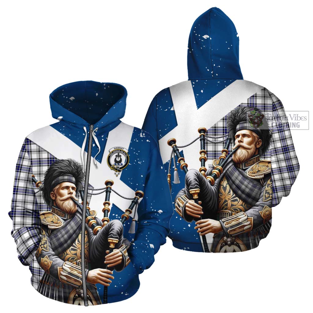 Tartan Vibes Clothing Hannay Tartan Cotton Hoodie with Family Crest Scottish Bagpiper Vibes