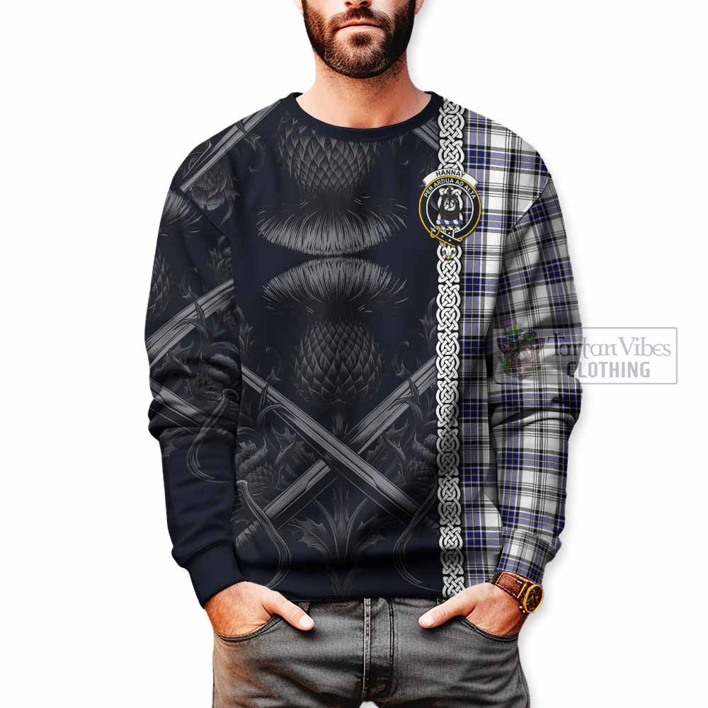 Tartan Vibes Clothing Hannay Tartan Sweatshirt with Family Crest Cross Sword Thistle Celtic Vibes