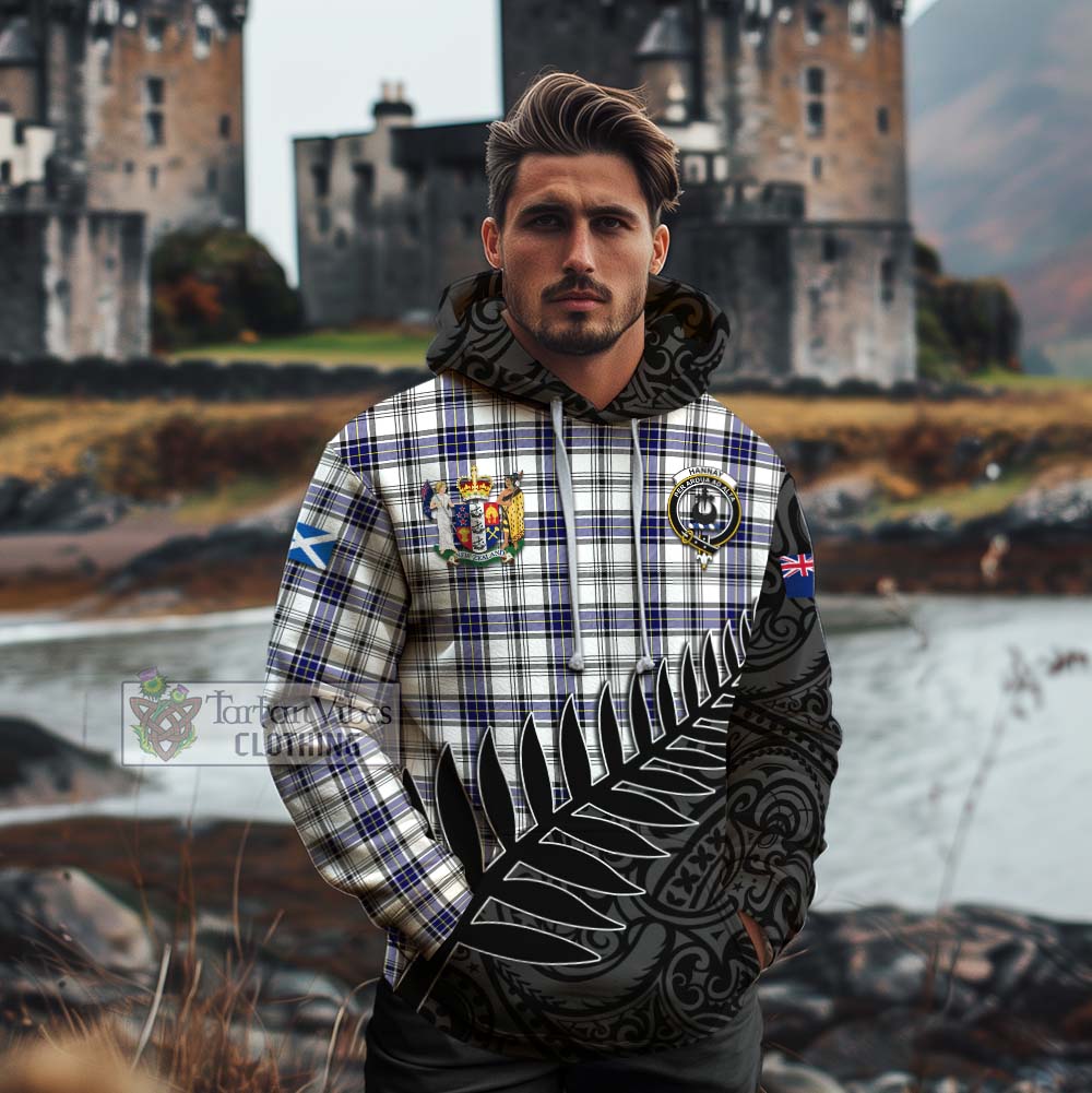 Tartan Vibes Clothing Hannay Crest Tartan Cotton Hoodie with New Zealand Silver Fern Half Style