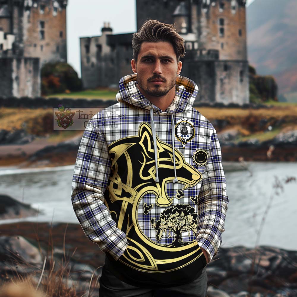 Tartan Vibes Clothing Hannay Tartan Cotton Hoodie with Family Crest Celtic Wolf Style