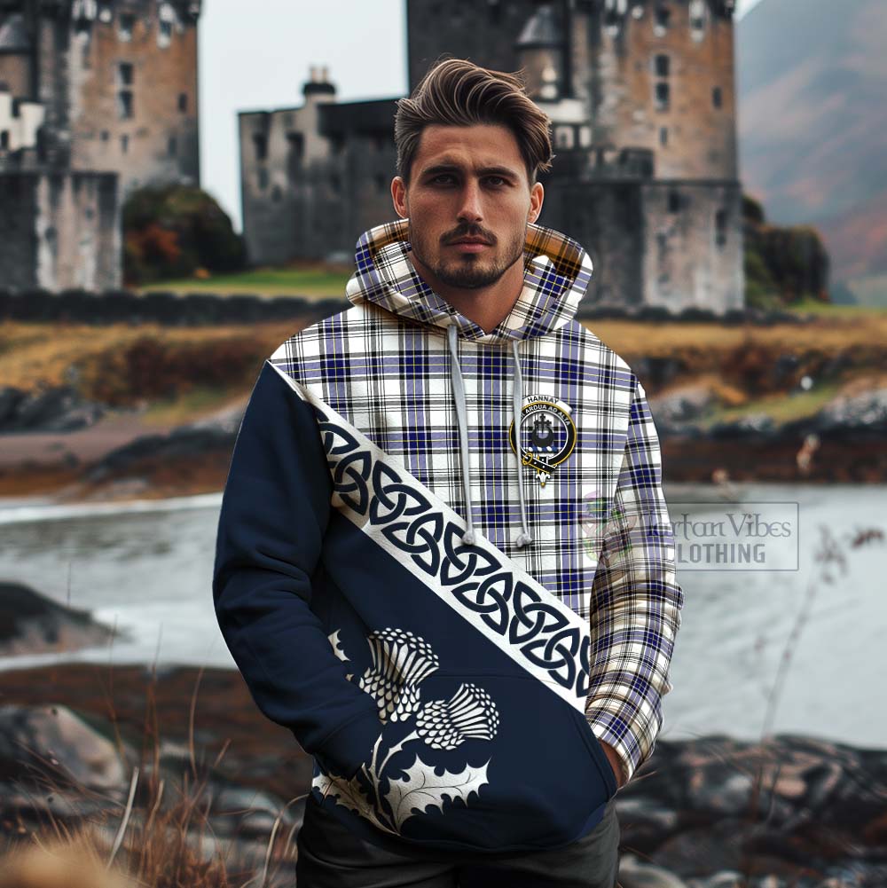 Tartan Vibes Clothing Hannay Tartan Cotton Hoodie Featuring Thistle and Scotland Map