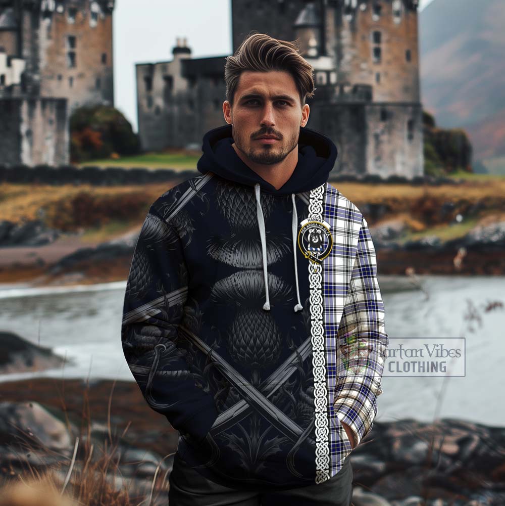 Tartan Vibes Clothing Hannay Tartan Cotton Hoodie with Family Crest Cross Sword Thistle Celtic Vibes