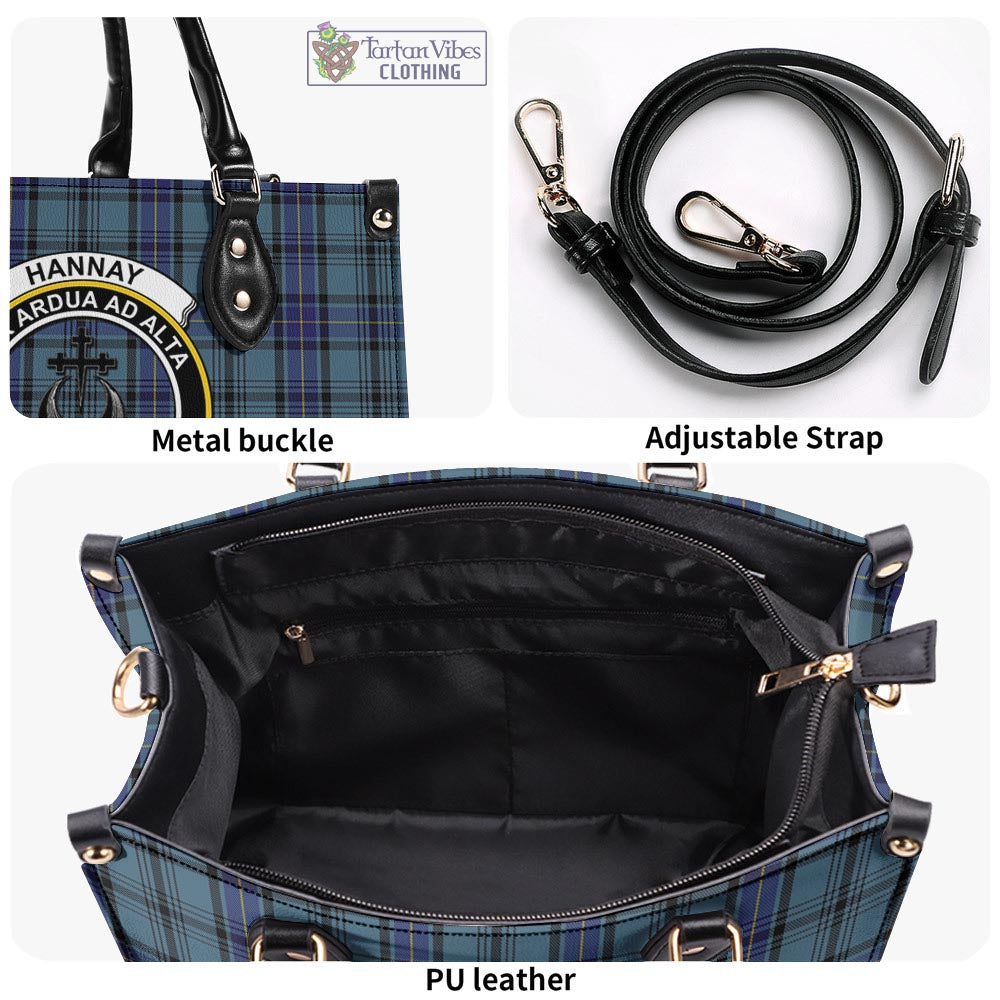 Tartan Vibes Clothing Hannay Blue Tartan Luxury Leather Handbags with Family Crest