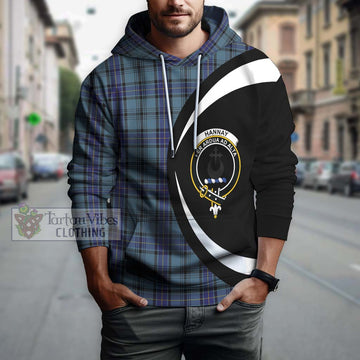 Hannay Blue Tartan Hoodie with Family Crest Circle Style