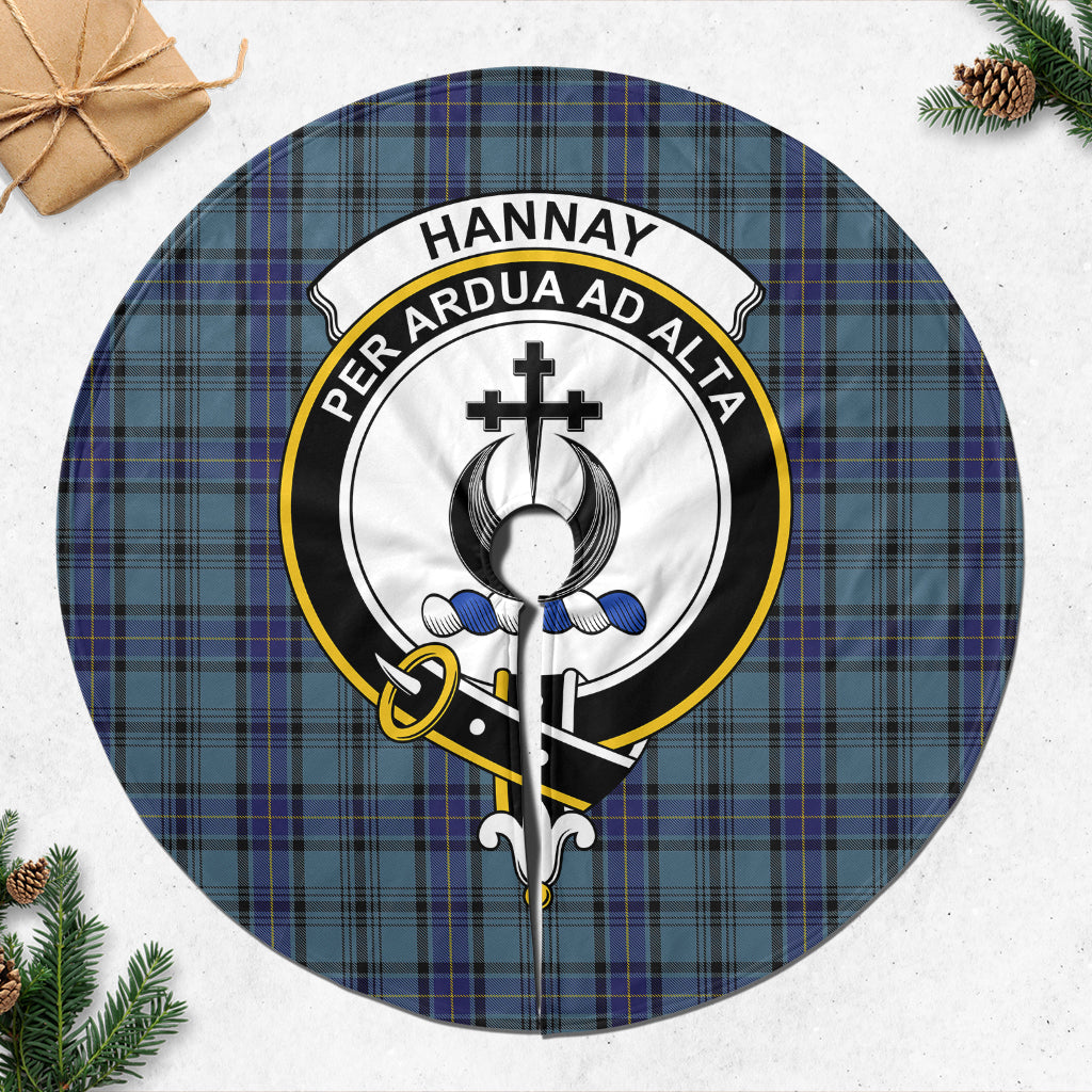 Hannay Blue Tartan Christmas Tree Skirt with Family Crest - Tartanvibesclothing