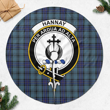 Hannay Blue Tartan Christmas Tree Skirt with Family Crest