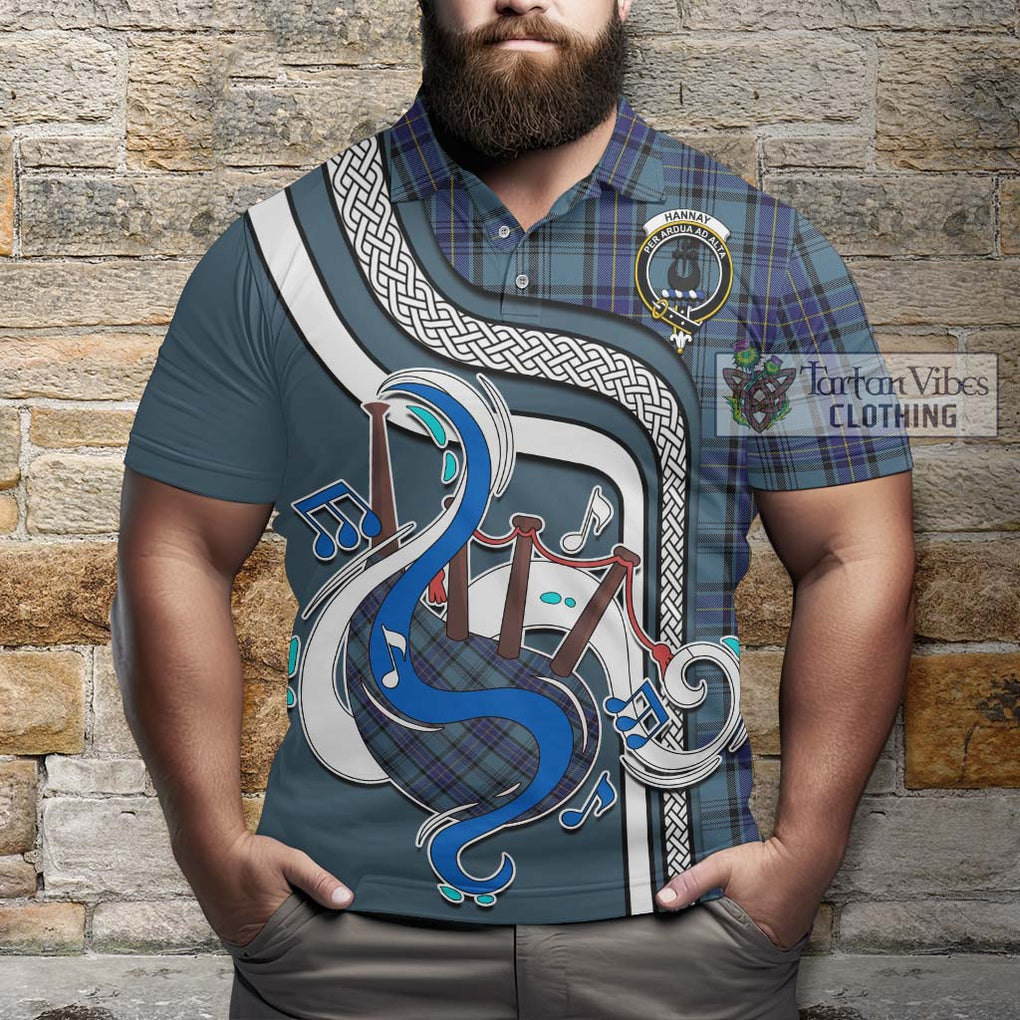 Tartan Vibes Clothing Hannay Blue Tartan Polo Shirt with Epic Bagpipe Style