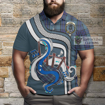 Hannay Blue Tartan Polo Shirt with Epic Bagpipe Style