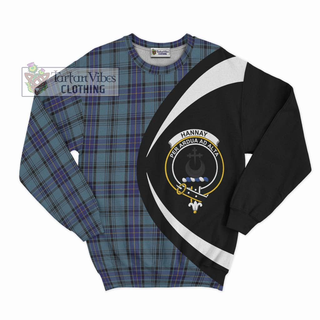 Hannay Blue Tartan Sweatshirt with Family Crest Circle Style Unisex - Tartan Vibes Clothing