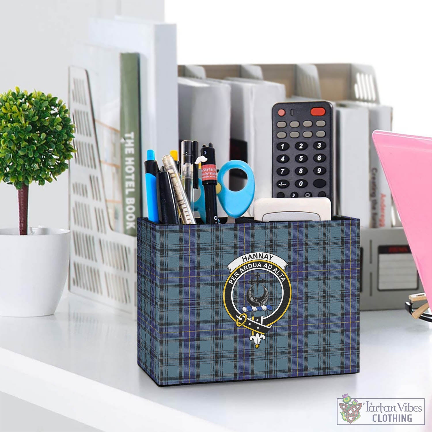 Tartan Vibes Clothing Hannay Blue Tartan Pen Holder with Family Crest