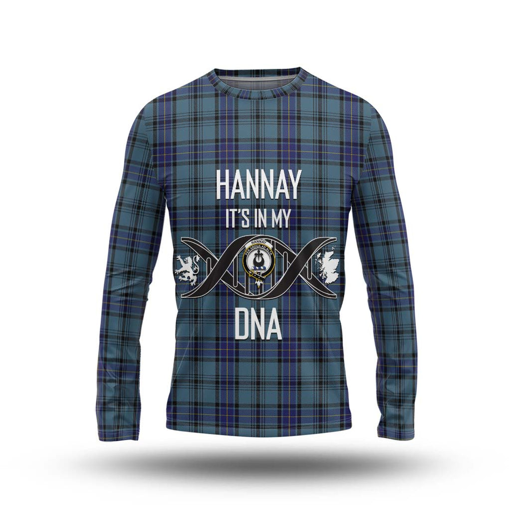 Hannay Blue Tartan Long Sleeve T-Shirt with Family Crest DNA In Me Style Unisex - Tartanvibesclothing Shop