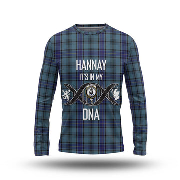 Hannay Blue Tartan Long Sleeve T-Shirt with Family Crest DNA In Me Style