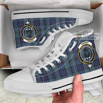 Hannay Blue Tartan High Top Shoes with Family Crest