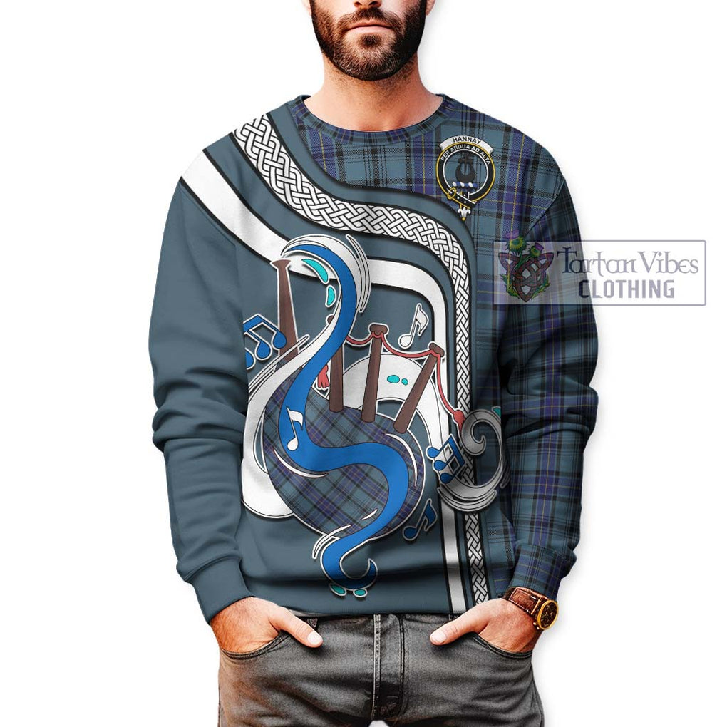 Tartan Vibes Clothing Hannay Blue Tartan Sweatshirt with Epic Bagpipe Style