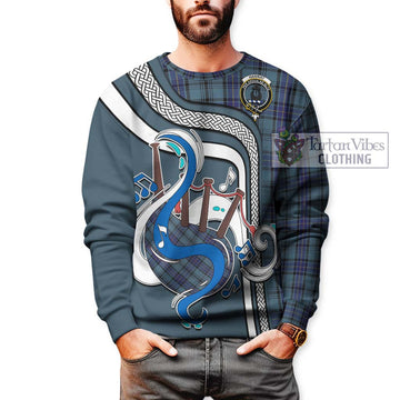 Hannay Blue Tartan Sweatshirt with Epic Bagpipe Style