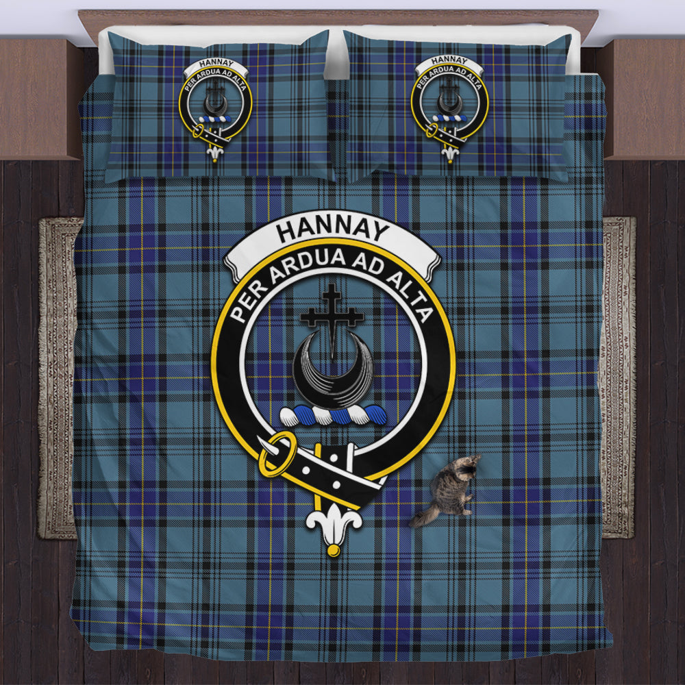 Hannay Blue Tartan Bedding Set with Family Crest US Bedding Set - Tartan Vibes Clothing