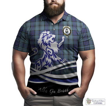 Hannay Blue Tartan Polo Shirt with Alba Gu Brath Regal Lion Emblem