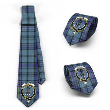 Hannay Blue Tartan Classic Necktie with Family Crest