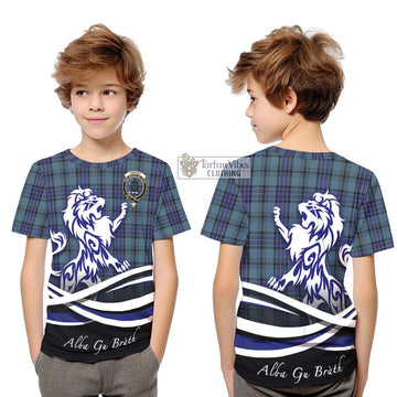 Hannay Blue Tartan Kid T-Shirt with Alba Gu Brath Regal Lion Emblem