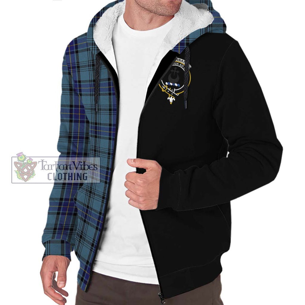 Hannay Blue Tartan Sherpa Hoodie with Family Crest and Half Of Me Style Unisex S - Tartanvibesclothing Shop