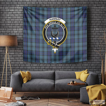 Hannay Blue Tartan Tapestry Wall Hanging and Home Decor for Room with Family Crest