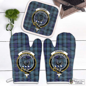 Hannay Blue Tartan Combo Oven Mitt & Pot-Holder with Family Crest